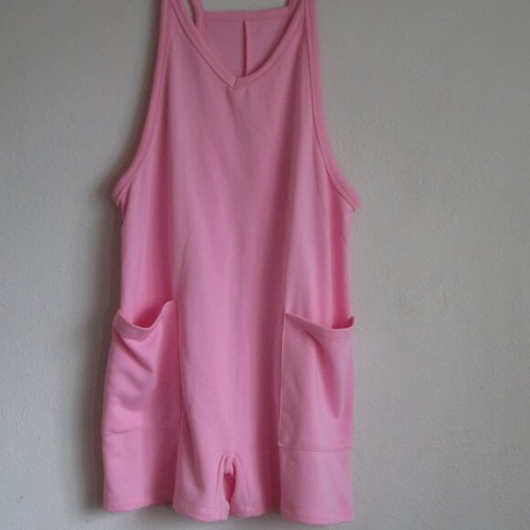New Pink Sleeveless Pocketed V-Neck Jersey Romper - Picture 2 of 7